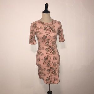 Pink and green suede babydoll style dress
